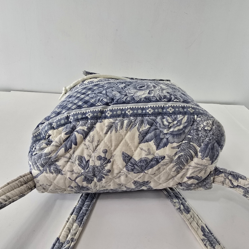 Vera Bradley Blue Toile Floral Plaid 90s Drawstring Daypack Napsack Backpack VTG - Picture 6 of 15